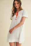 Cotton Gauze Ribbon Tie Mini Dress