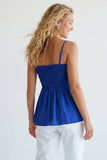 Cord Detail Smocking Top- Capri Blue