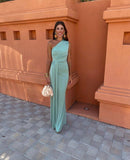 The Bianca One Shoulder Draped Front Long Dress