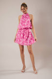 Butterfly Halter Neck Waist Tie Printed Chiffon Dress
