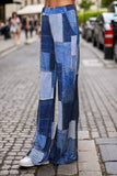 Anouk Patch Denim Print Pants- Blue