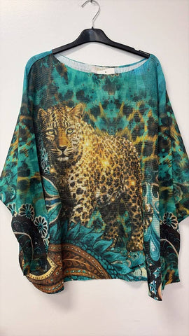 Leopard Portrait Print Italian Knit Sweater