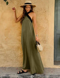 Italian Two-tone Contrast Halter Neck Maxi Dress