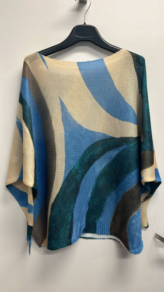 Blue Wavy Italian Knit Printed Sweater