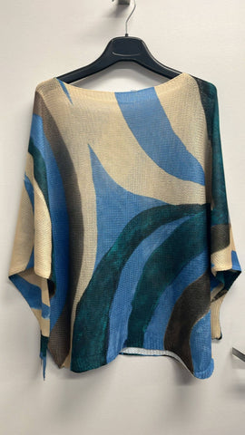 Blue Wavy Italian Knit Printed Sweater
