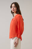 Yamila Long Sleeve Button Down Top- Tomato