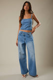 Hight Waist Wide Leg Crossover Jeans- Denim
