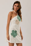 Halter Neck Crochet Floral Detail Mini Dress