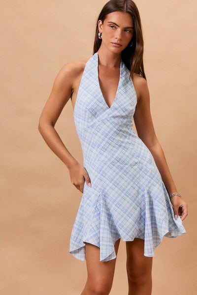 Halter Neck Plaid Mini Dress