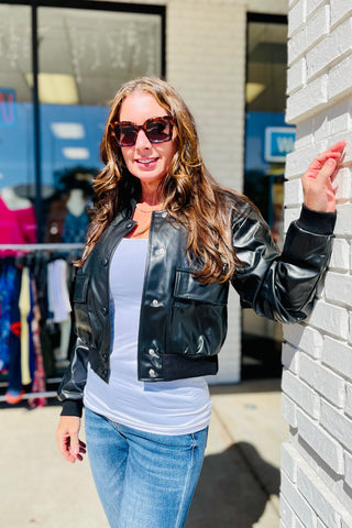 Q2 Metallic Bomber Jacket - Black