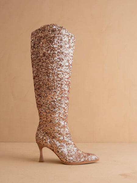 The Jewel Rose Gold | Knee High Sequin Boot