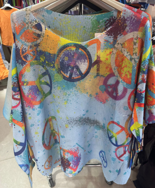 Blue Peace & Love Italian Printed Sweater