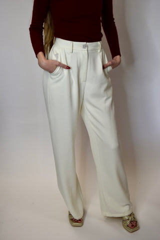 Twyla Tweed Pleated Pants - Ivory