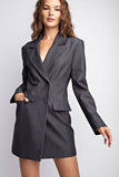 Morticia Pinstriped Woven Blazer Dress - Black