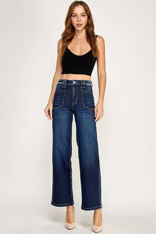 Petra High Rise Patch Pocket Wide Leg Jeans