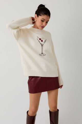 Mock Neck “CHERRY MARTINI” Sweater - Cream