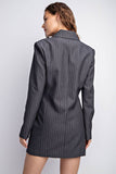 Morticia Pinstriped Woven Blazer Dress - Black