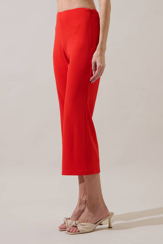 Hemary Cropped Flare Pants- Red