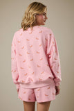 Round Neck Dog Print Sweatshirt - Pink