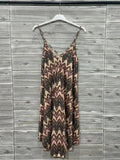 Chevron Print Slip Dress Dark Brown