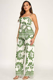 The Pamela Printed Peplum Waist Tie Detail Top + Pants Set