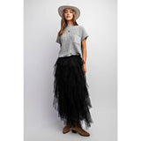 Cascading Tulle Mesh Layered Midi Skirt