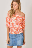 Mystree Double Gauze Printed On and Off Shoulder Top