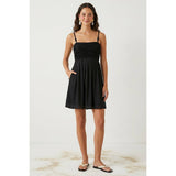 Cord Detail Smocking Mini Dress-Capri Blue