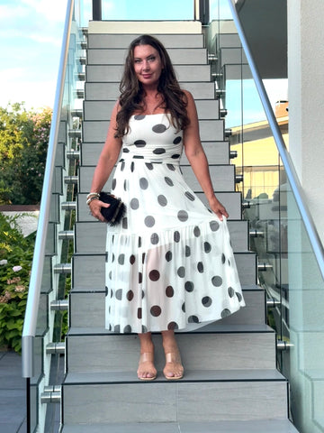 Italian Strapless Tulle Polka Dot Midi Dress