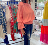 Sail Away Off - Shoulder Blouse - Coral
