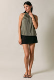 Mock Neck Sleeveless Gathered Halter Top