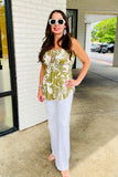Carrie Linen Leaf Print Spaghetti Strap Top