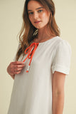 Cotton Gauze Ribbon Tie Mini Dress