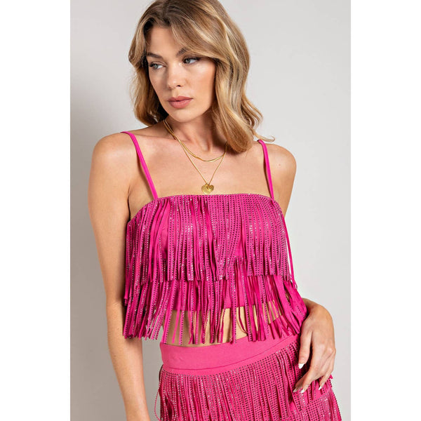 Rhinestone Suede Fringe Tank Top