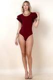 Solid Round Neck Ruffled Bodysuit- Off White