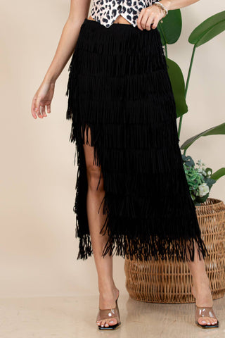 Fringe Skirt-Western Fringed Piñata Midi Skirt