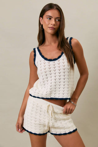 Contrast Detail Sleeveless Sweater Top- Ivory