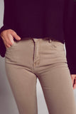 Q2 Flare Jeans with Raw Hem Edge - Beige