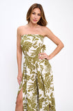 Carrie Leaf Print Strapless Jumpsuit