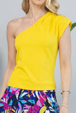 Solid One Shoulder Pleated Top- Sky Blue
