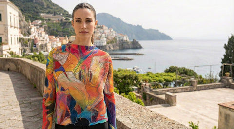 Abstract Round Knit Print Sweater- Multi