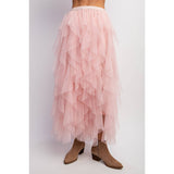 Cascading Tulle Mesh Layered Midi Skirt