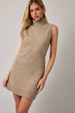FINAL SALE Recycled Yarn Turtleneck Sleeveless Sweater Dress - Mocha