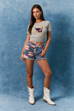 Raw Edge Patriotic Flag Denim Shorts- Denim