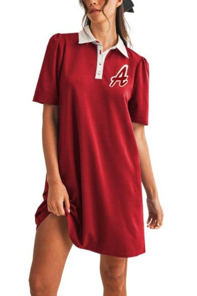 Game Day Lettering Patch Puff Sleeve Knit Dress: Alabama