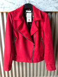 Italian Vegan Perfecto Faux Suede Moto Jacket - Red