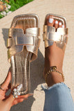 Gold Crocodile Pattern Flat Sandals- Gold