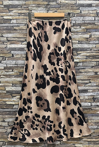 Italian Leopard Satin Midi Skirt