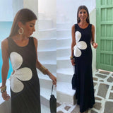 Rosina Long Dress with Contrast Floral Cutout