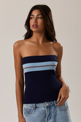 Jenny Stripe Knit Tube Top - Navy/Light Blue